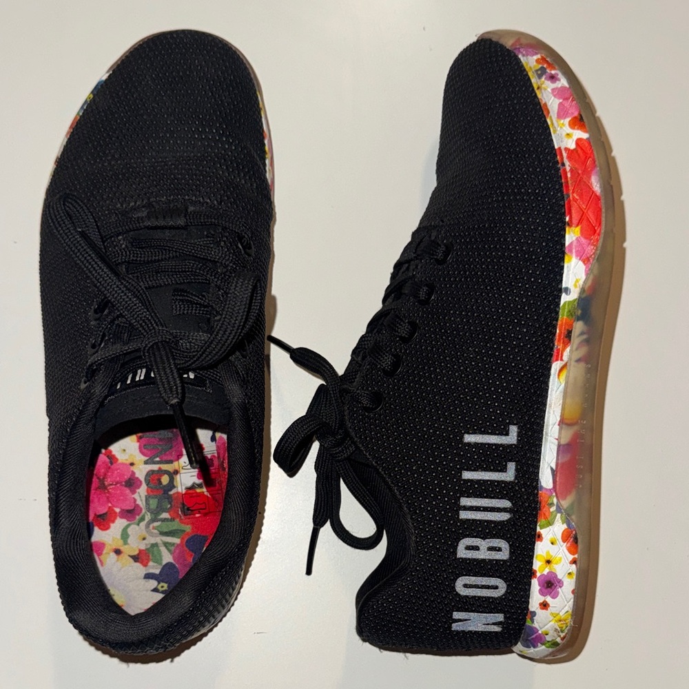 Nobull Black Trainers with Floral Soles - W8/M6.5